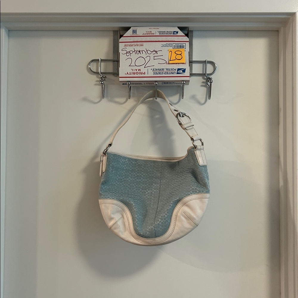 Light Blue and White Coach Shoulder Bag